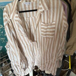 Old Navy Beige and White Striped Shirt